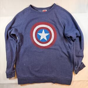 Captain America Shield Marvel Comics Sweater Long Sleeve Blu Size Large Cotton